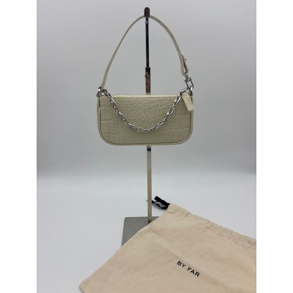 by FAR Mini Rachel Shoulder Bag Cream Crocodile Embossed Leather Chain Strap - Picture 2 of 13